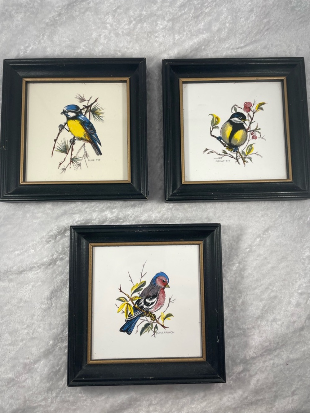 Set of 3 Framed Hand Printed Bird Tile Art - Made In Canada